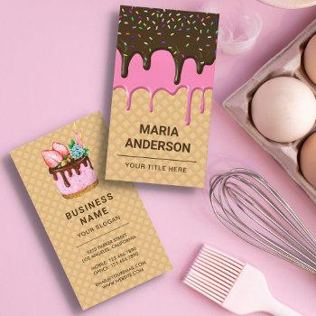 waffle pink frosting drip pastry chef bakery business card