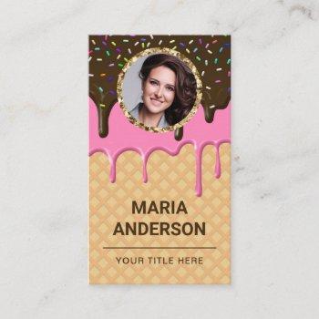 waffle pink frosting drip pastry chef photo bakery business card