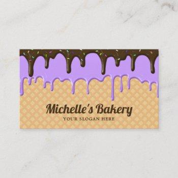 waffle purple icing drips pastry chef bakery business card