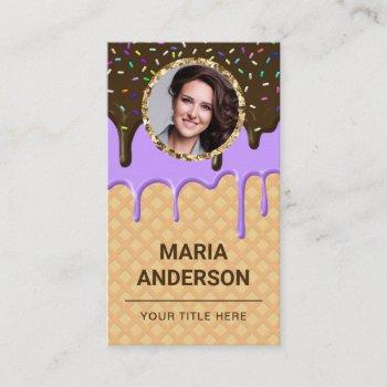 waffle purple icing drips pastry chef photo bakery business card