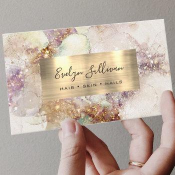 watercolor and faux gold foil business card