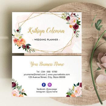 watercolor bloom floral modern geometric frame business card