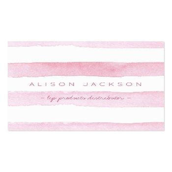Small Watercolor Blush Stripes Lip Product Distributor Square Business Card Front View