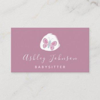 watercolor butterfly pretty pink babysitter simple business card