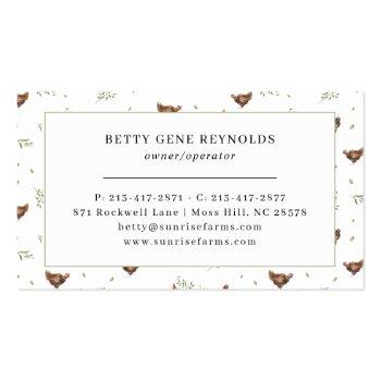 Small Watercolor Chickens | Farm Fresh Eggs Business Card Back View