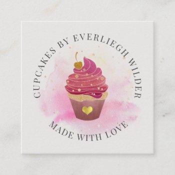 watercolor cupcake bakery pastry chef square business card