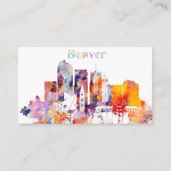 watercolor denver city skyline business card