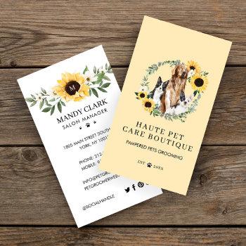 watercolor dogs sunflower floral wreath pet care business card