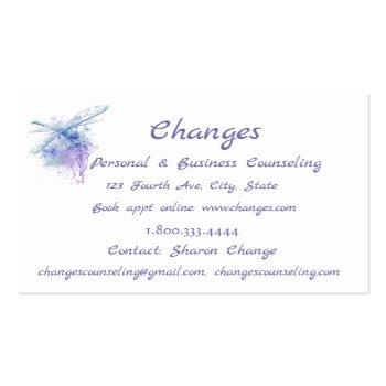 Small Watercolor Dragonfly Changes Counseling Service Business Card Front View