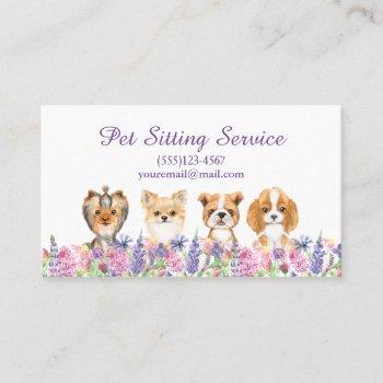 watercolor floral dog pet sitting grooming service business card