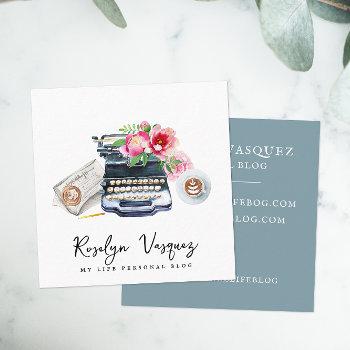 watercolor floral typewriter | blogger author square business card
