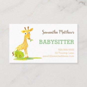 watercolor giraffe babysitter childcare provider business card