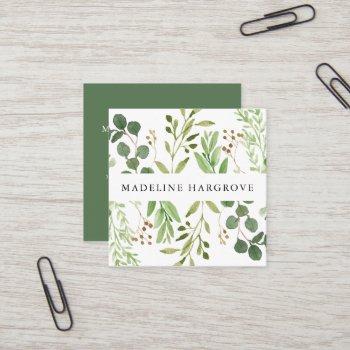 watercolor greenery | square business card