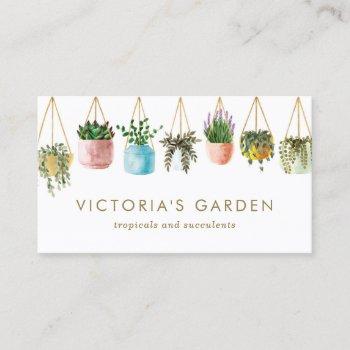 watercolor hanging potted houseplants nursery business card