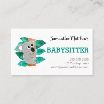 watercolor koala babysitter childcare provider business card