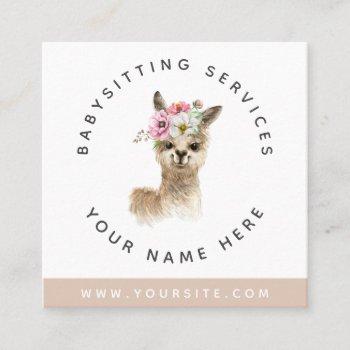 watercolor llama babysitting service elegant child square business card