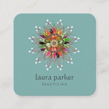 watercolor lotus flower logo healing massage yoga square business card