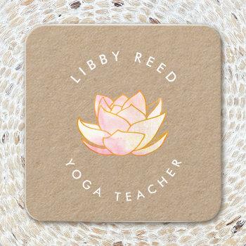 watercolor lotus flower yoga teacher square business card