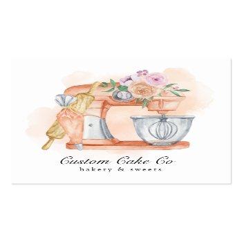 Small Watercolor Mixer Cake + Bakery Business Card Front View