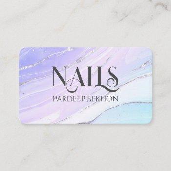 watercolor nail tech silver marble business cards