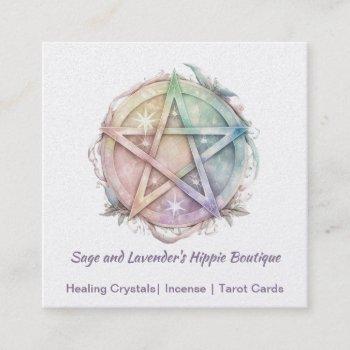 Small Watercolor Pentagram Occult Shop  Square Business Card Front View
