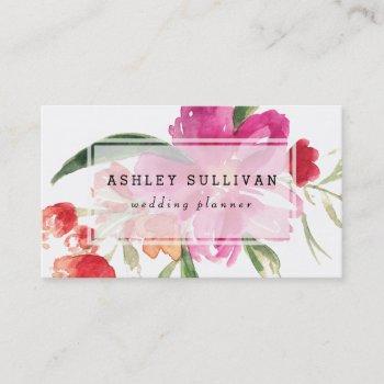 watercolor pink flowers posy floral business card