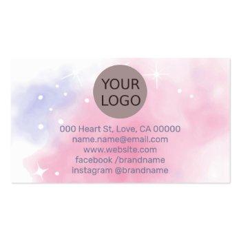 Small Watercolor Rainbow Galaxy Stars Pastel Purple Pink Business Card Back View
