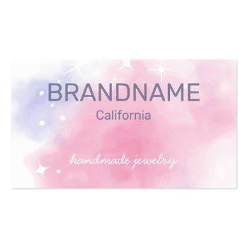 Small Watercolor Rainbow Galaxy Stars Pastel Purple Pink Business Card Front View