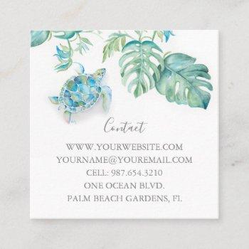 watercolor sea turtle tropical greenery square business card