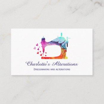 watercolor sewing machine seamstress business card