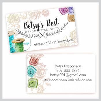 watercolor sewing notions seamstress business card