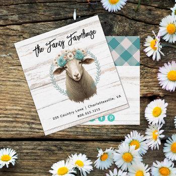 watercolor sheep farmhouse floral qr code  square business card