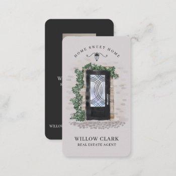 watercolor stone black iron door real estate agent business card