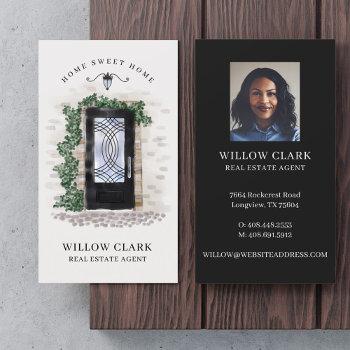 watercolor stone black iron door real estate agent business card