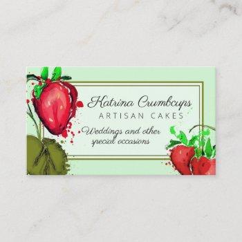 watercolor strawberries fruit jam cake pie bakery  business card