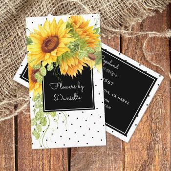 watercolor sunflowers bouquet and polka dots business card