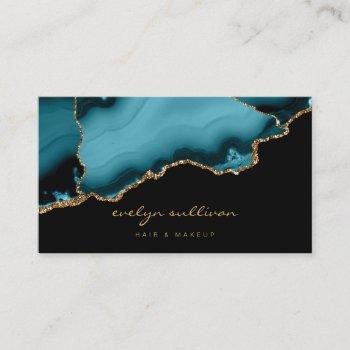watercolor teal agate business card