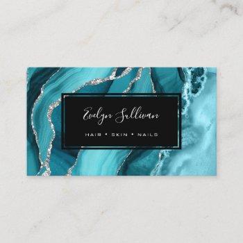 watercolor teal blue agate business card