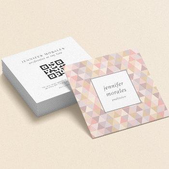 watercolor triangle mauve gray pink cream qr code square business card