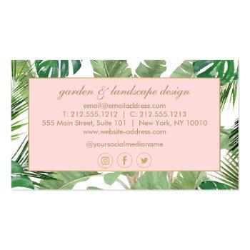 Small Watercolor Tropical Leaves Pattern Designer Business Card Back View