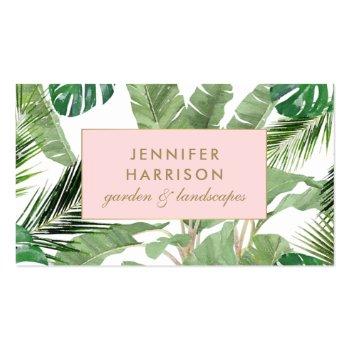 Small Watercolor Tropical Leaves Pattern Designer Business Card Front View