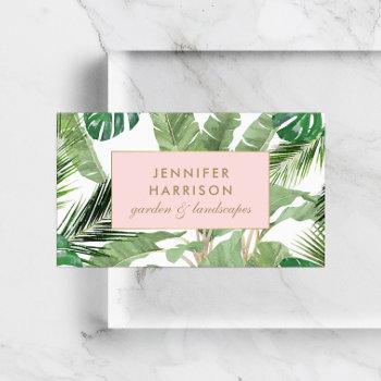 watercolor tropical leaves pattern designer business card