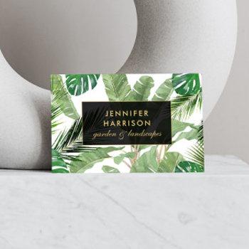 watercolor tropical leaves pattern on white business card