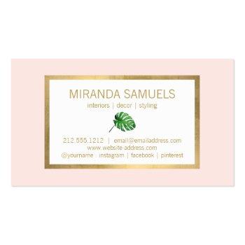 Small Watercolor Tropical Monstera Leaves Pattern Pink Business Card Back View