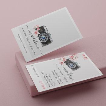 watercolor vintage camera & florals photography business card