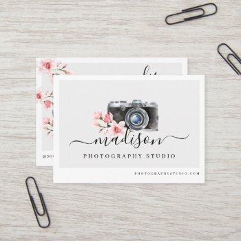 watercolor vintage camera & florals photography business card