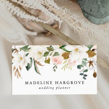 watercolor white magnolias & blush floral business card