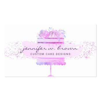 Small Wedding Cake Baker Event Planner Glitter Pink Business Card Front View