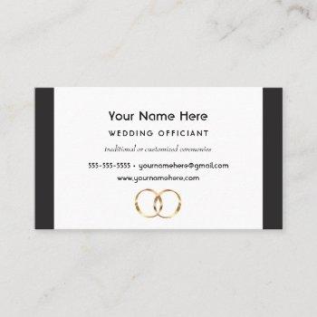 wedding officiant with black stripes and rings business card