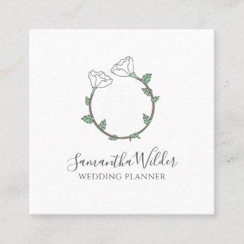 wedding planner white flower wedding ring logo square business card